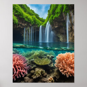 Färgrika tropiska vattenfall poster