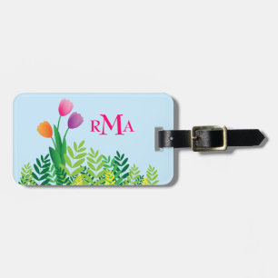 Färgrika tulpan, grön Vegetation & Monogram Bagagebricka