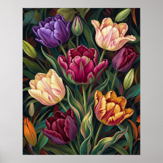 Färgrika Tulpaner Blommig Målning Poster