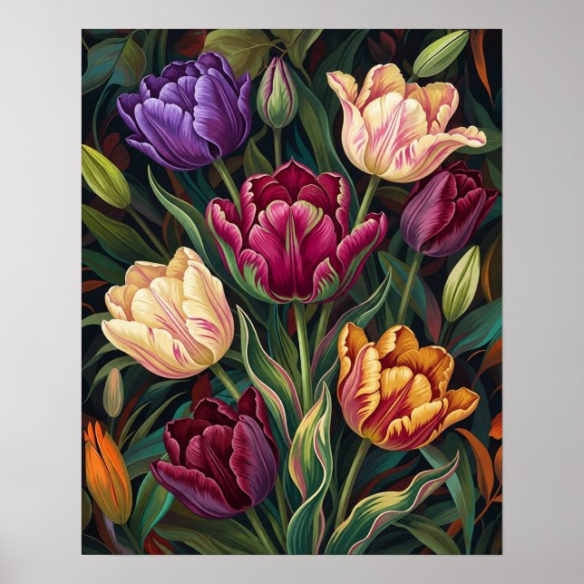 Färgrika Tulpaner Blommig Målning Poster (Framsidan)