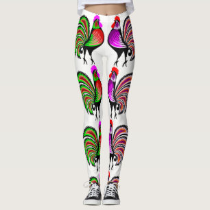 Färgrika tuppar för Folk konst Leggings