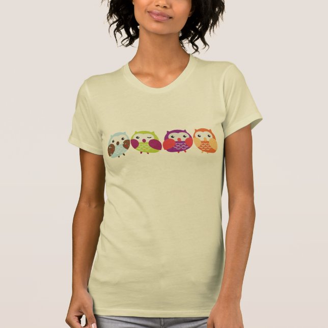 Färgrika ugglor t-shirt (Framsida)