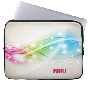 Färgrika Vågor Beige Bakgrund Monogram Laptop Fodral
