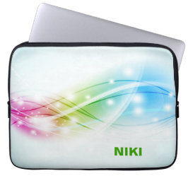 Färgrika Vågor Blå Bakgrundsmonogram Laptop Fodral