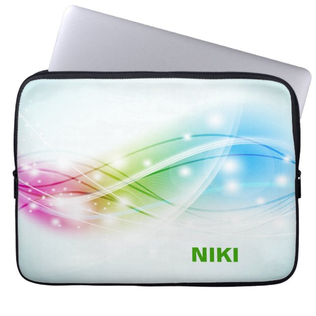 Färgrika Vågor Blå Bakgrundsmonogram Laptop Fodral (Framsidan)