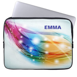 Färgrika Vågor Blå Bakgrundsmonogram Laptop Fodral