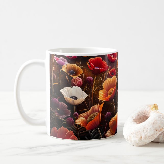 Färgrika vallmor kaffemugg (Med munk)