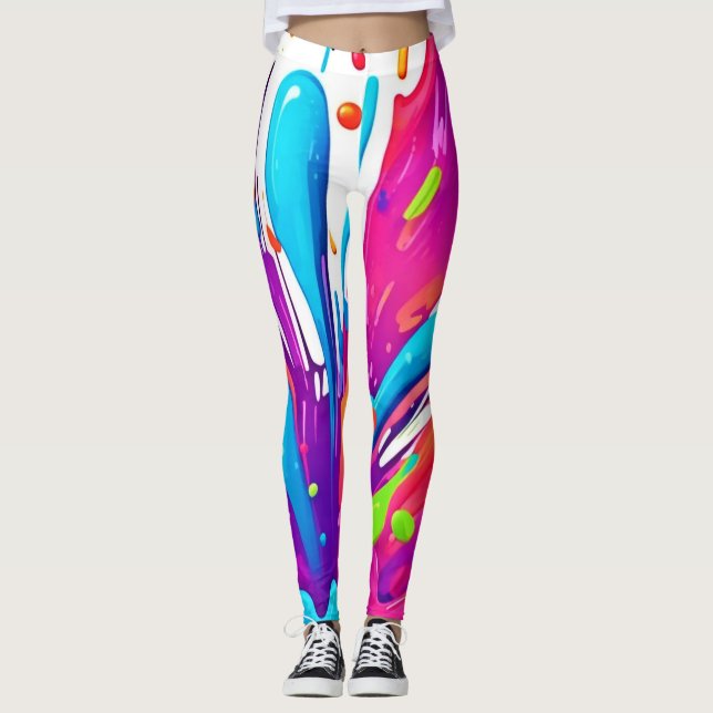 Färgrika vätskeutflytningar av färg leggings (Framsida)