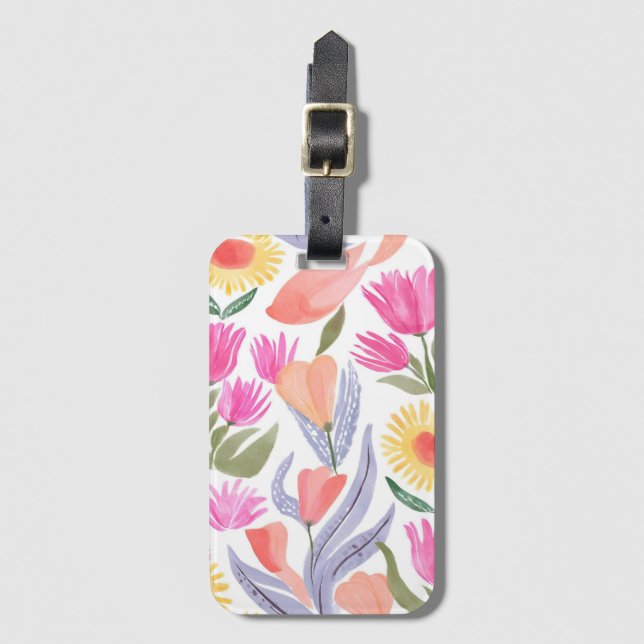 Färgrika Vattenfärg Blomster | Handmålad Bagagebricka (Framsida vertikal)