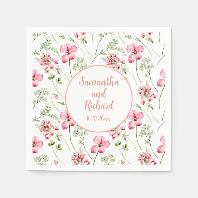 Färgrika Vattenfärg Vilda Blommor Bröllop Pappersservett (Framsidan)