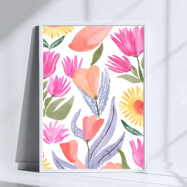 Färgrika Vattenfärg Vilda Blommor | Handmålad Poster
