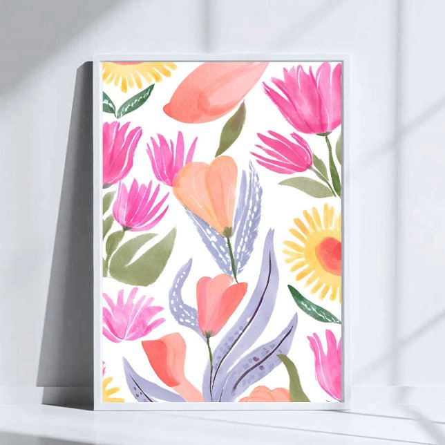 Färgrika Vattenfärg Vilda Blommor | Handmålad Poster (Skapare uppladdad)