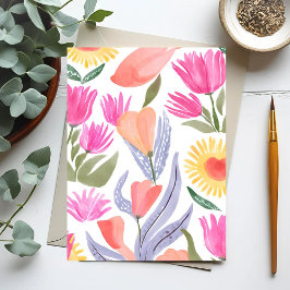 Färgrika Vattenfärg Vilda Blommor | Handmålad Vykort