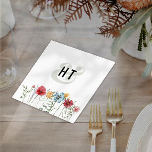 Färgrika Vattenfärg Vildblommor Modernt Monogram Pappersservett