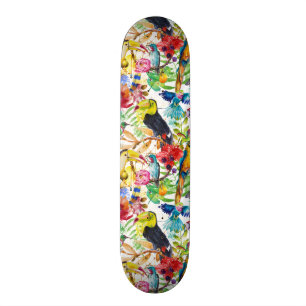 Färgrika vattenfärgpapegojor skateboard bräda 19,5 cm