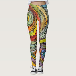 Färgrika Vattenfärgscirklar Bläcklinjer Prickar St Leggings