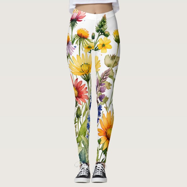 Färgrika vilda blommor akvarellmålning leggings (Framsida)