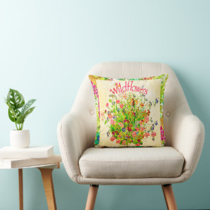 Färgrika vilda blommor äng text kudde