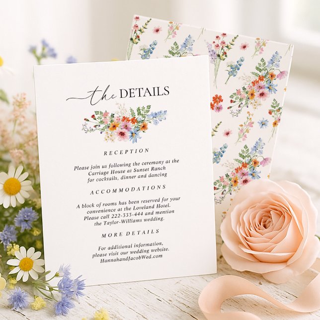 Färgrika Vildblomma Bröllopsdetaljer Tilläggskort (Skapare uppladdad)