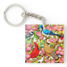 Färgrika vildfåglar i Dogwood Keychain