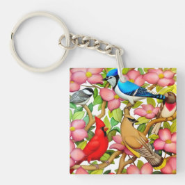 Färgrika vildfåglar i Dogwood Keychain