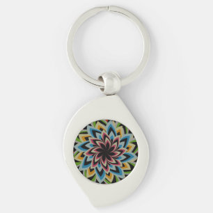 FÄRGRIKA VIRVELBLOMMOR SWIRL SILVERFÄRGAD NYCKELRING