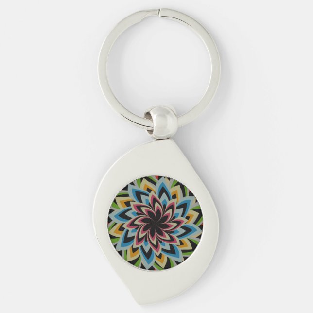 FÄRGRIKA VIRVELBLOMMOR  SWIRL SILVERFÄRGAD NYCKELRING (Framsidan)