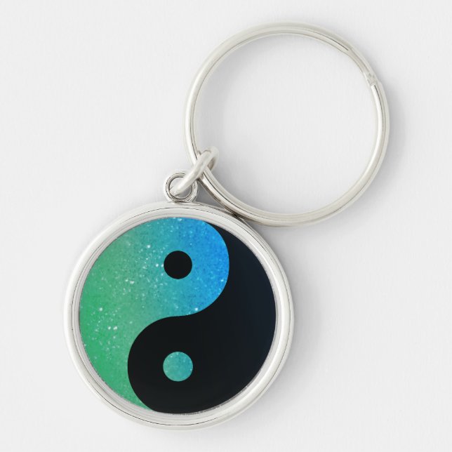 Färgrika Yin Yang Keychain 1 Rund Silverfärgad Nyckelring (Framsidan)