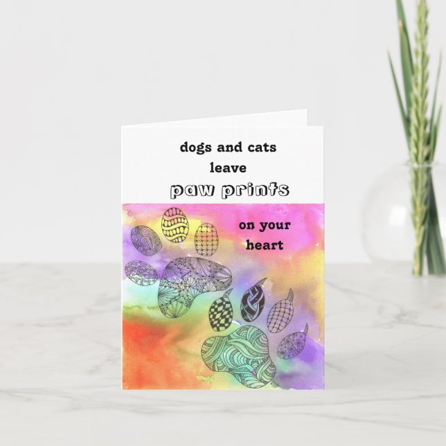 Färgrikt älsklings- tass avtryckhälsningkort tack kort (Framsida)