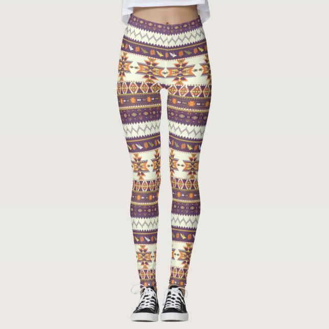 Färgrikt aztec mönster leggings (Framsida)