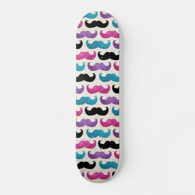 Färgrikt bling mustaschmönster (Fauxglitter) Mini Skateboard Bräda 18,7 Cm (Framsida)