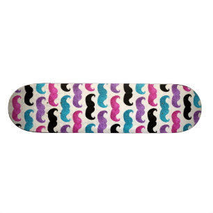 Färgrikt bling mustaschmönster (Fauxglitter) Mini Skateboard Bräda 18,7 Cm