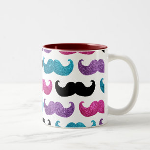 Färgrikt bling mustaschmönster (Fauxglitter) Två-Tonad Mugg