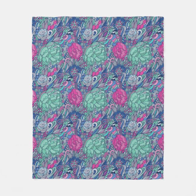 Färgrikt blom- klottermönster fleecefilt (Framsidan)