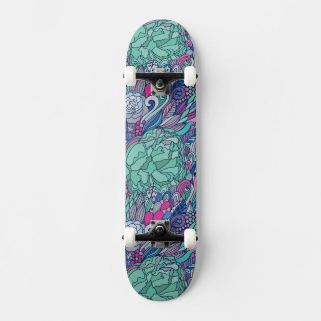 Färgrikt blom- klottermönster skateboard bräda 19,5 cm (Framsida)