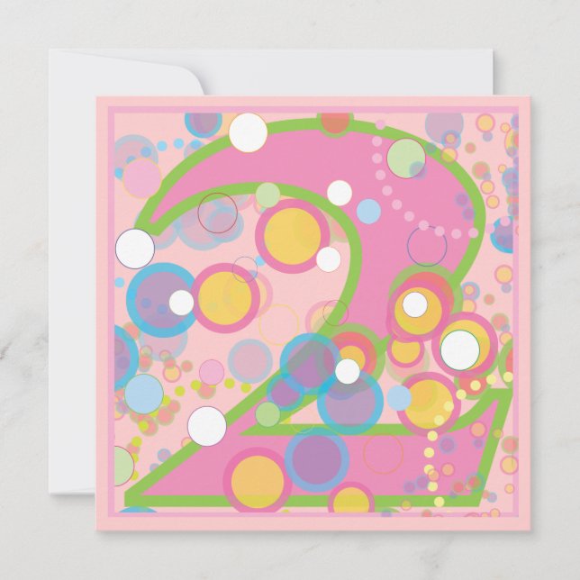 Färgrikt bubblar den 2nd födelsedagsfest inbjudan (Framsida)