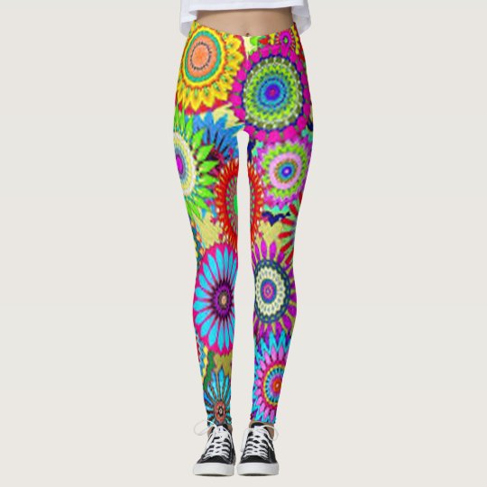 Färgrikt cirkla blommor leggings