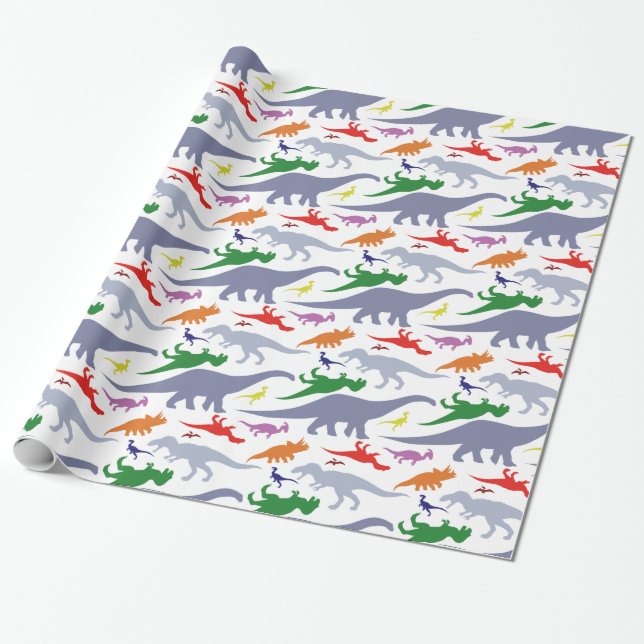 Färgrikt Dinosaurmönster (tända), Presentpapper (Utrullad)