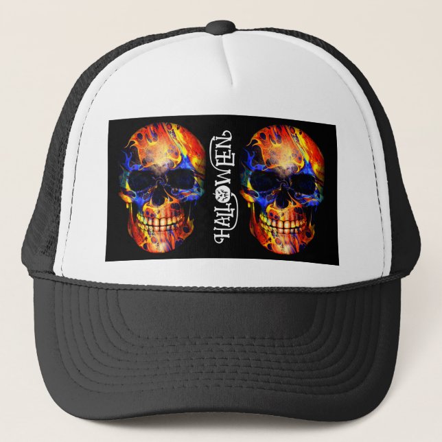 FÄRGRIKT DÖDSKALLE SKELETT GLAD HALLOWEEN KLÄDER KEPS (Framsida)