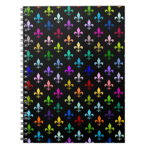 Färgrikt fleur de lis mönster på svart anteckningsbok