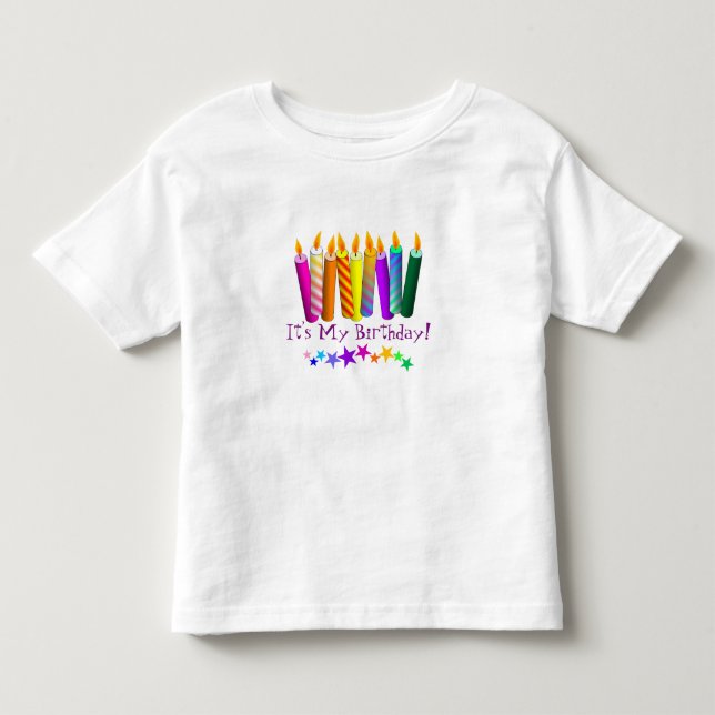 Färgrikt födelsedagstearinljusönskemål tee shirt (Framsida)