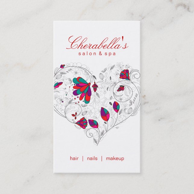 Färgrikt för blom- hjärta för salongSpa rött Visitkort (Framsida)