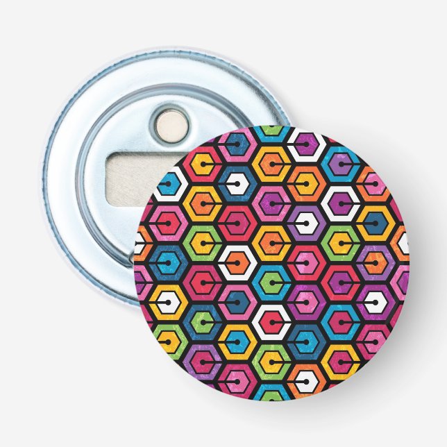 Färgrikt geometriskt mönster med sexhörningar flasköppnare (Framsidan)