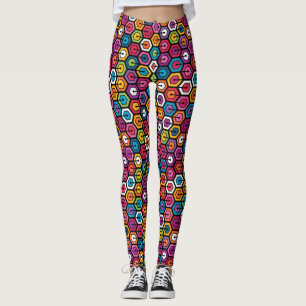 Färgrikt geometriskt mönster med sexhörningar leggings