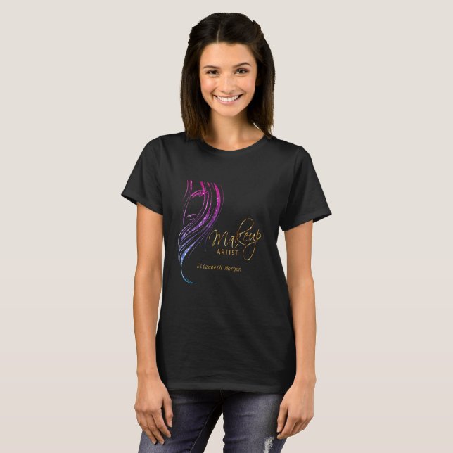 Färgrikt glitter modellerar flickasminkkonstnären t-shirt (Hel framsida)