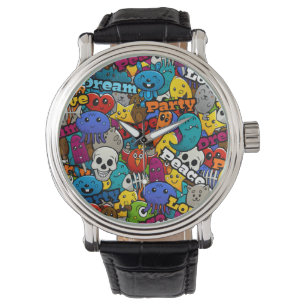 Färgrikt grafittiteckenmönster armbandsur