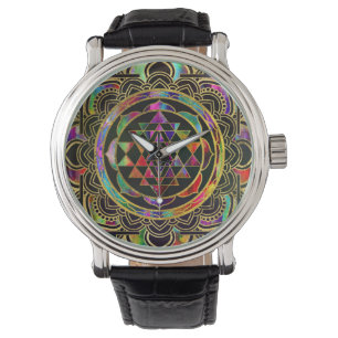 Färgrikt guld inramade Sri Yantra Sri Chakra Armbandsur