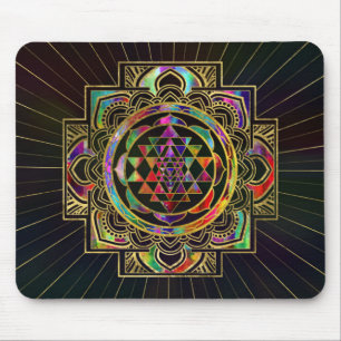 Färgrikt guld inramade Sri Yantra Sri Chakra Musmatta