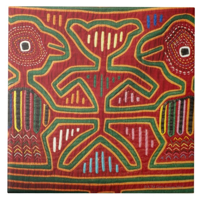 Färgrikt hänga för vägg av Cuna indier 2 Kakelplatta (Framsidan)