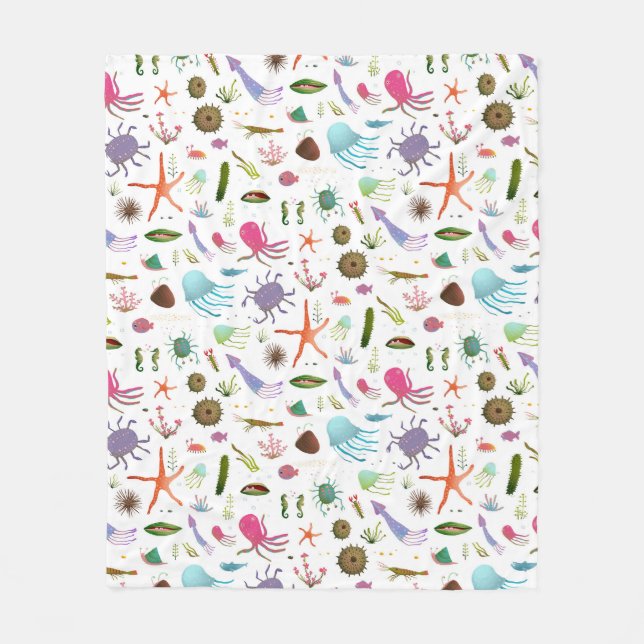 Färgrikt havsliv fleecefilt (Framsidan)